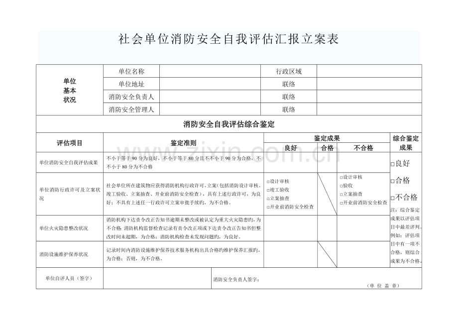 社会单位消防安全自我评估报告备案表.doc_第1页