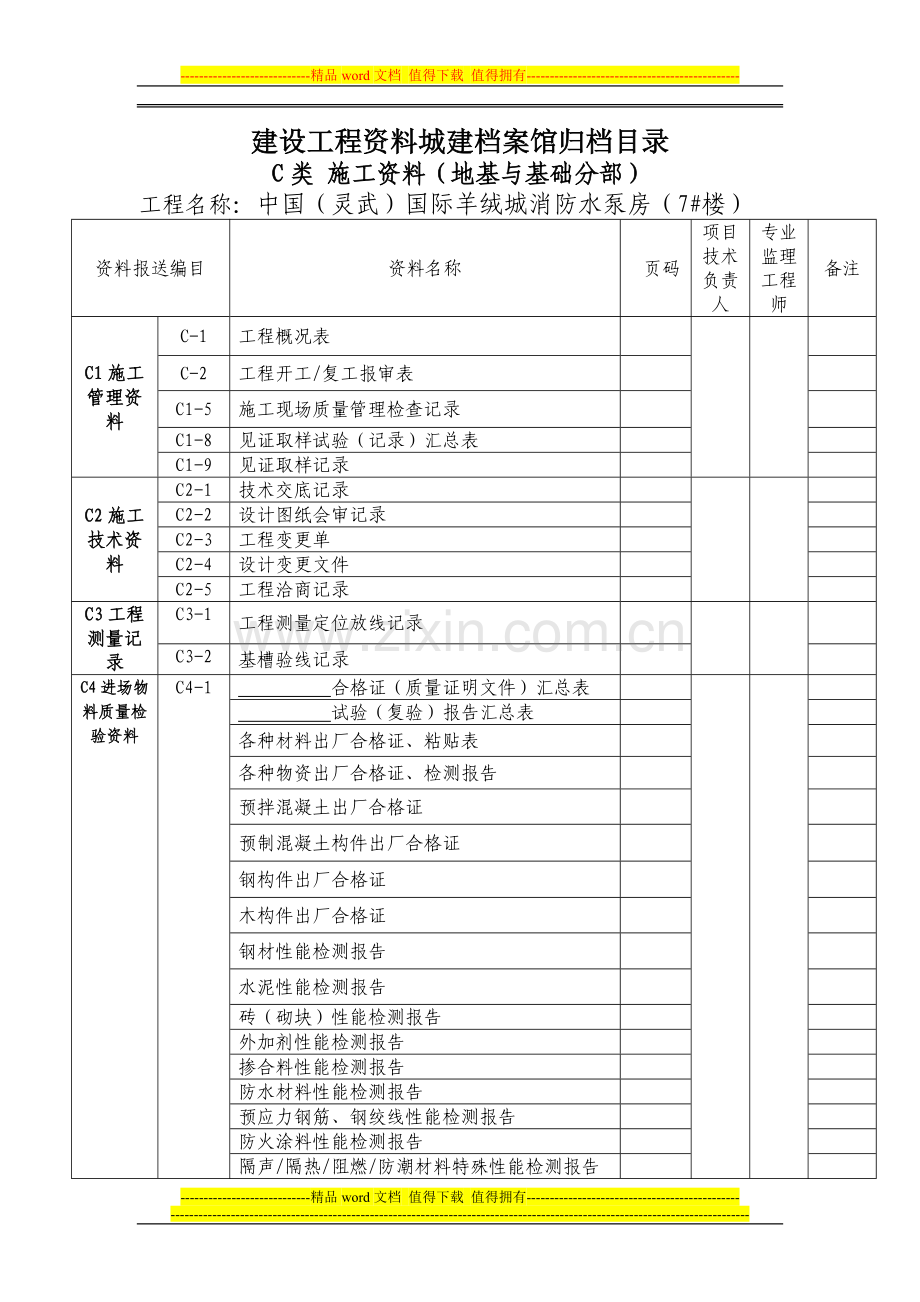 建设工程资料城建档案馆归档目录1(地基与基础分部).doc_第1页