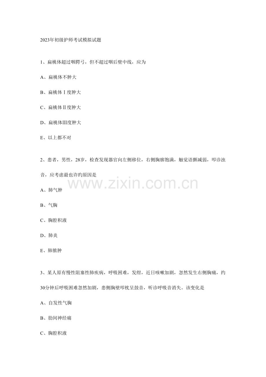 2023年初级护师考试模拟试题.doc_第1页