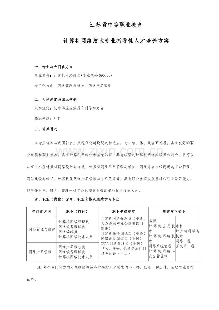 中等职业教育计算机网络技术专业指导性人才培养方案.doc_第1页