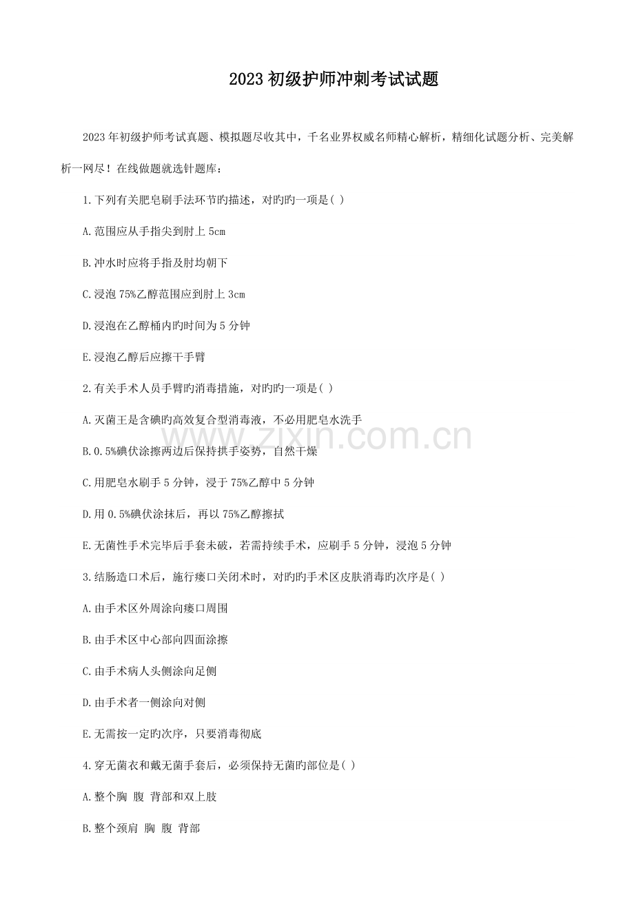 2023年初级护师冲刺考试试题.doc_第1页