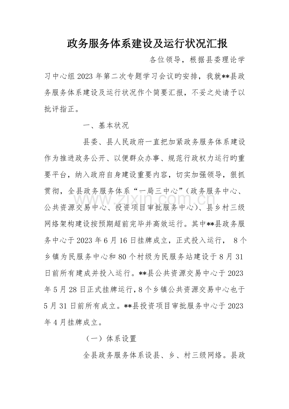 政务服务体系建设及运行情况汇报.doc_第1页