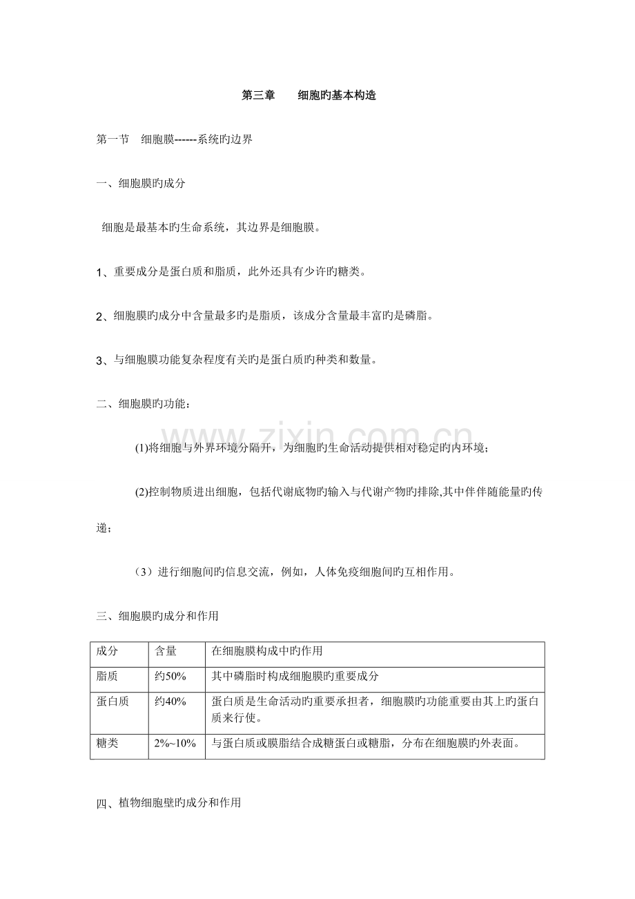 2023年细胞的基本结构知识点总结.doc_第1页