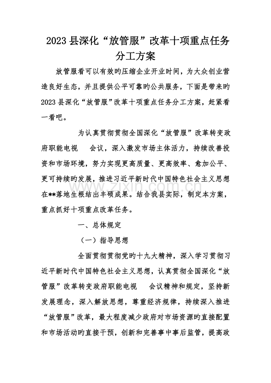 县深化放管服改革十项重点任务分工方案.doc_第1页