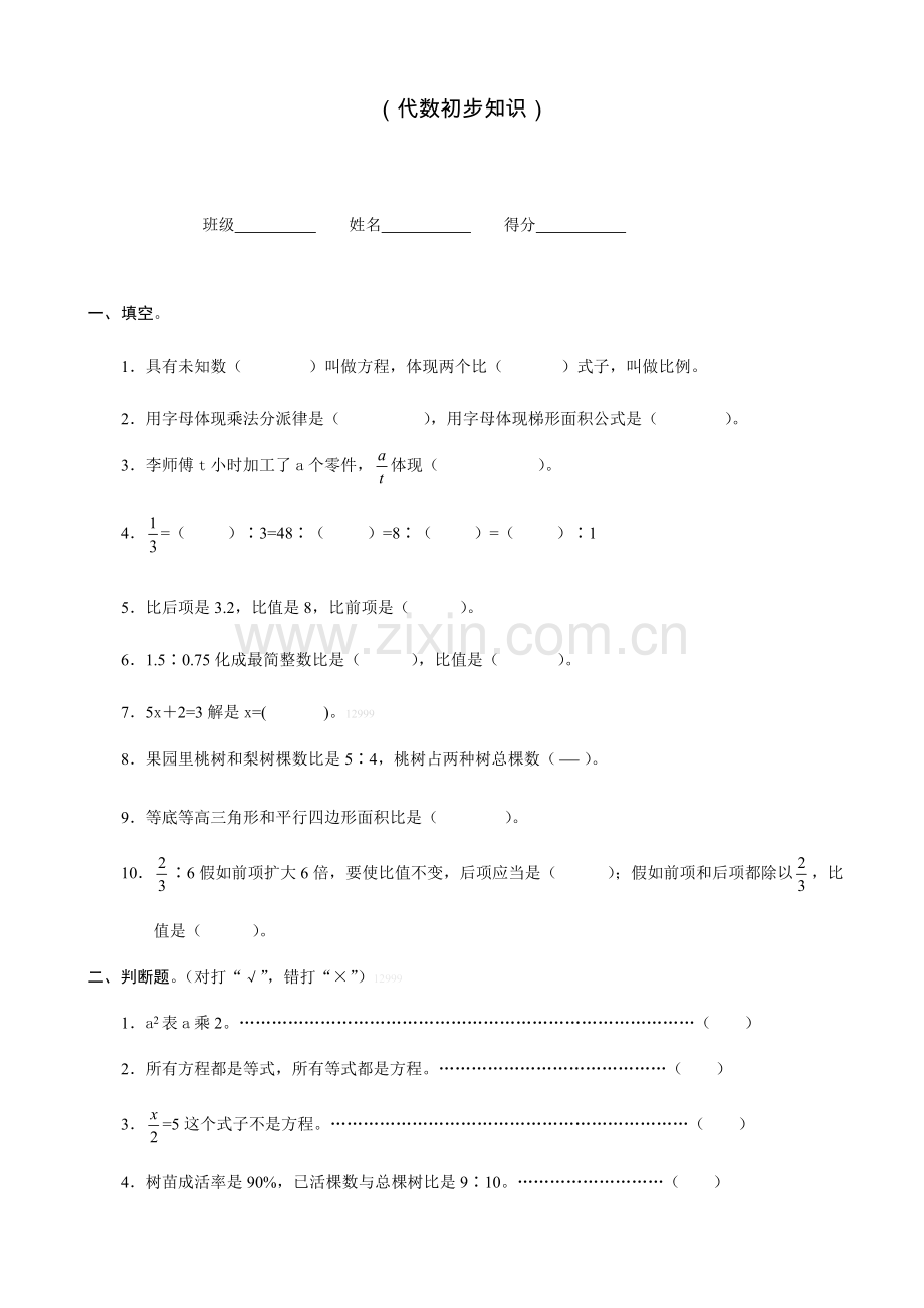 2023年六年级小升初数学专项练习代数初步知识.doc_第1页