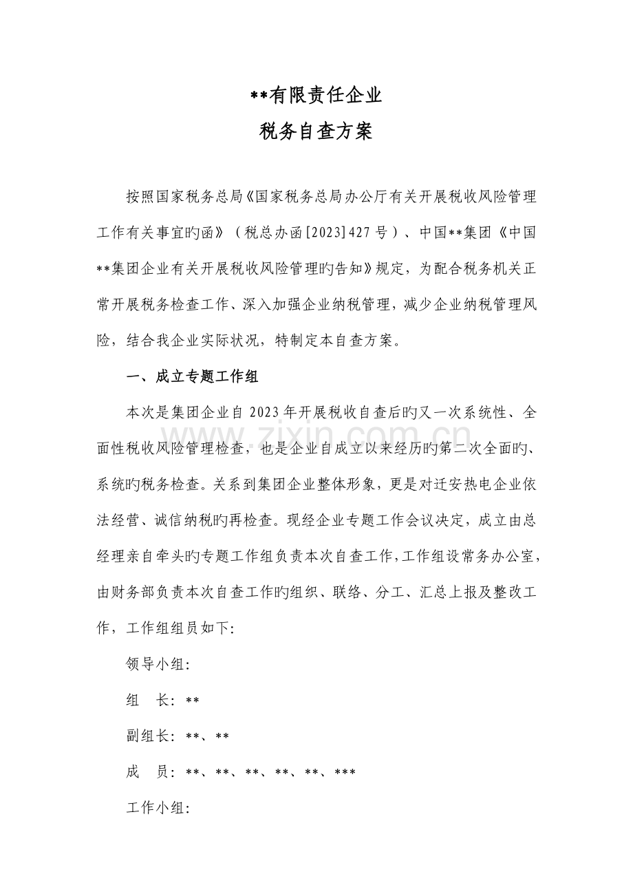 公司税务自查工作方案.doc_第1页