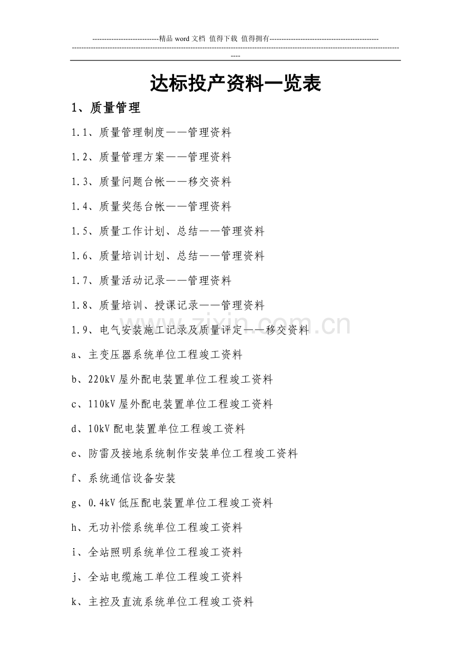 变电站施工达标投产资料一览表.doc_第1页