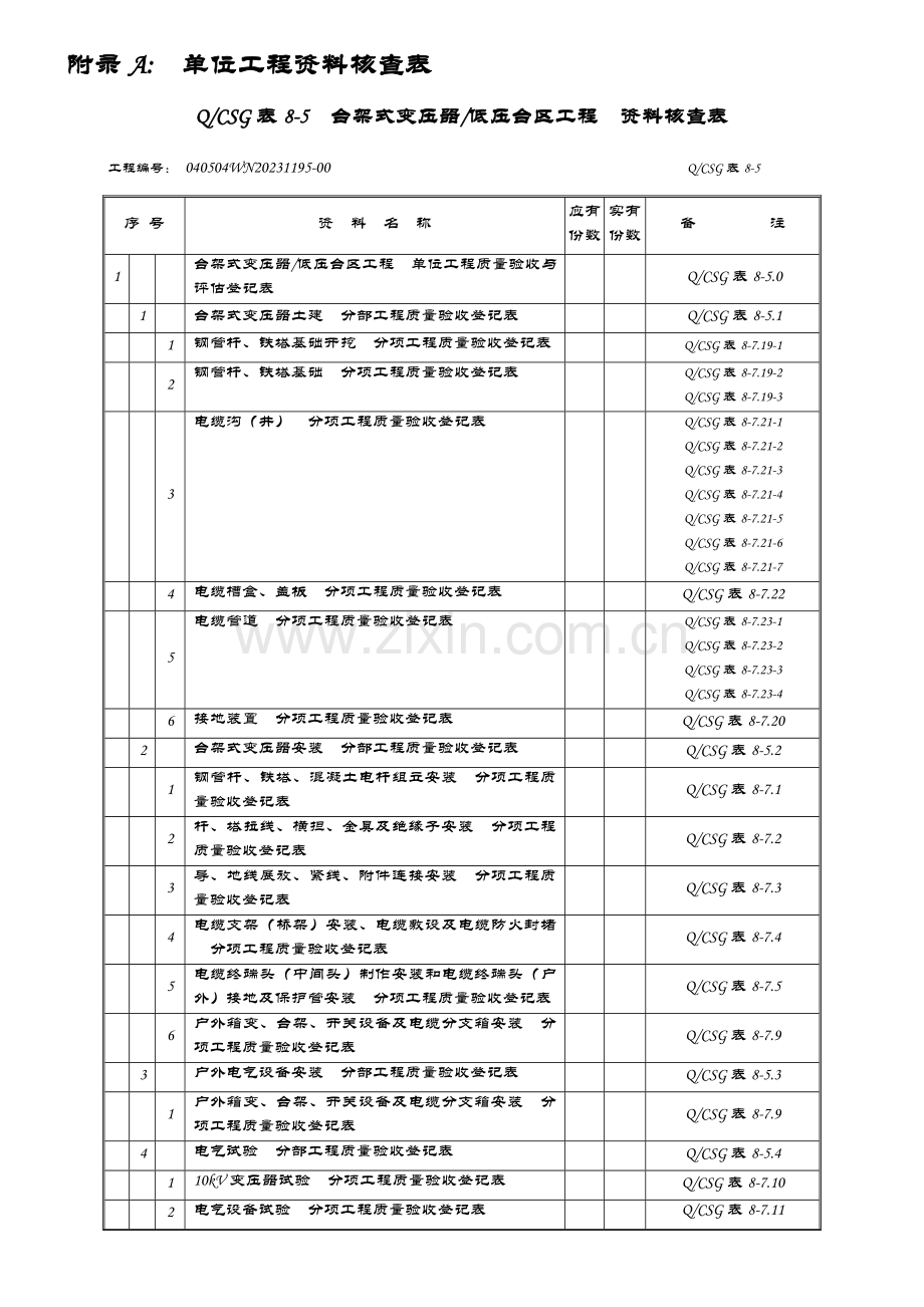 台架式变压器低压台区工程验评记录表.doc_第1页