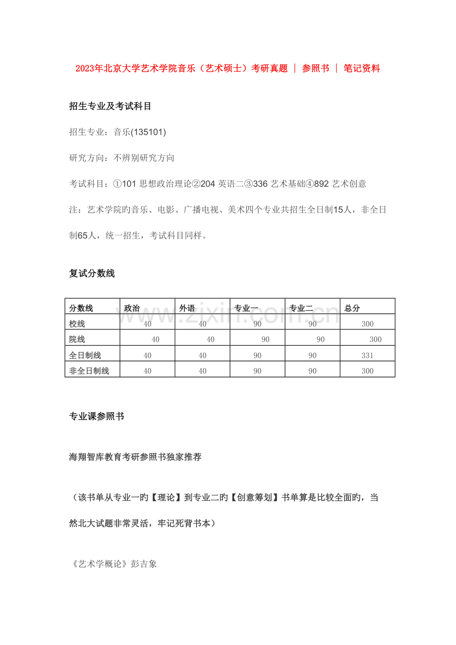 2023年北京大学艺术学院音乐艺术硕士考研真题参考书笔记资料.docx_第1页