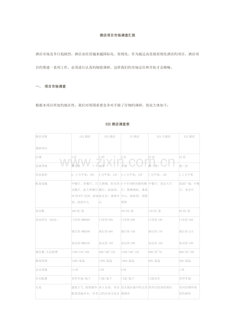 宾馆-的项目投资和市场调查报告.doc_第1页