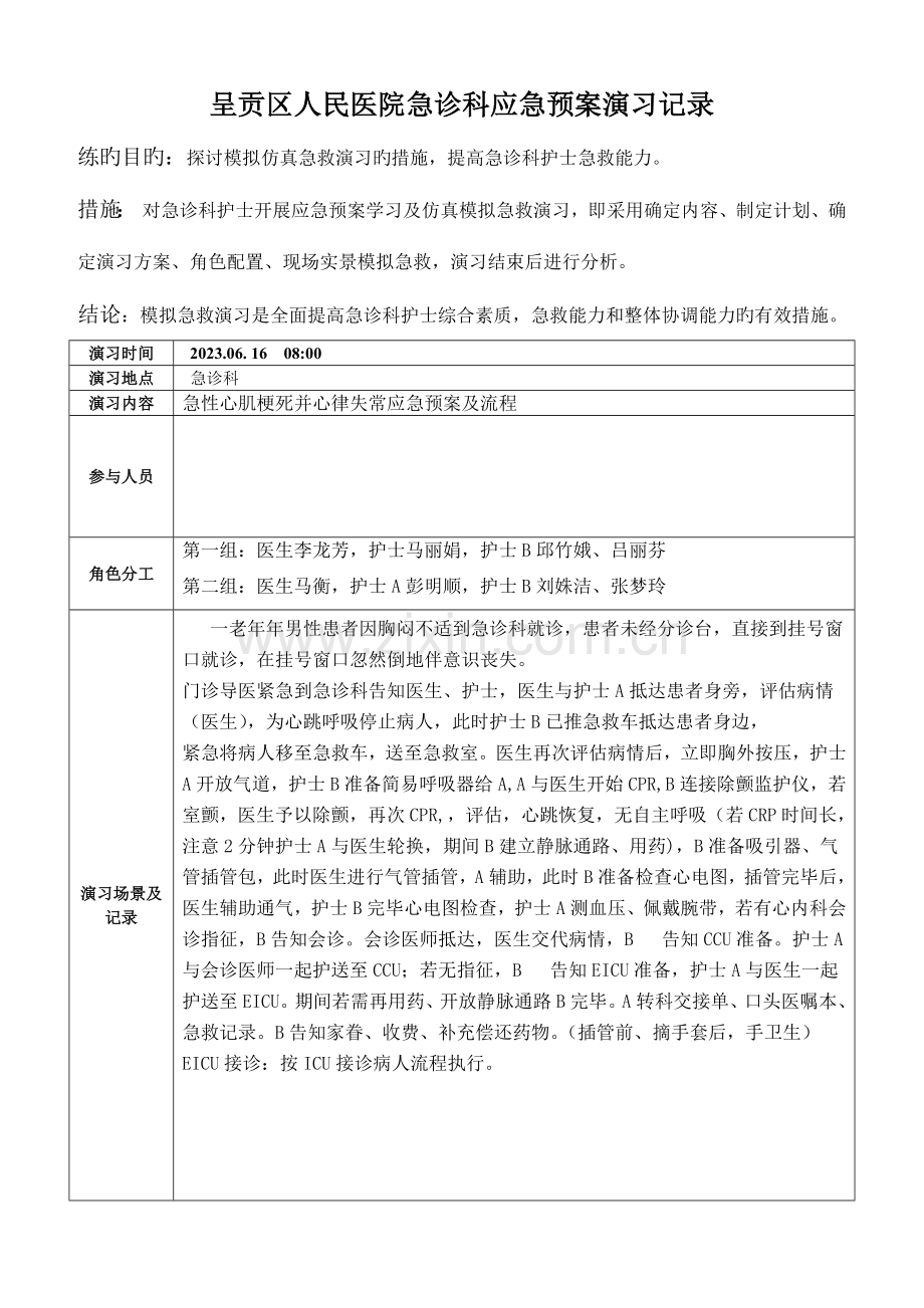 2023年急诊科应急预案演练记录表.doc_第1页