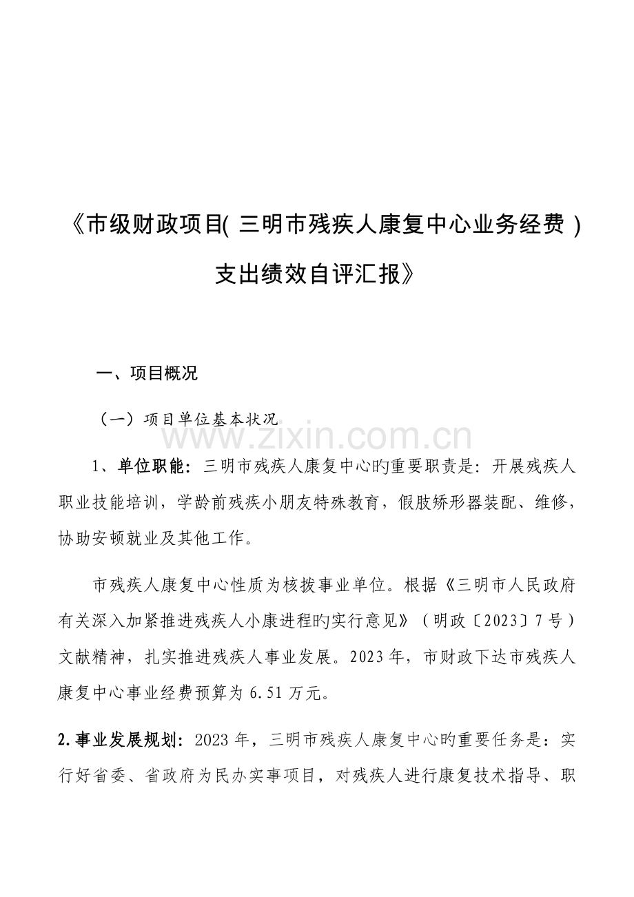市级财政项目三明市残疾人康复中心业务经费支出绩效.doc_第1页