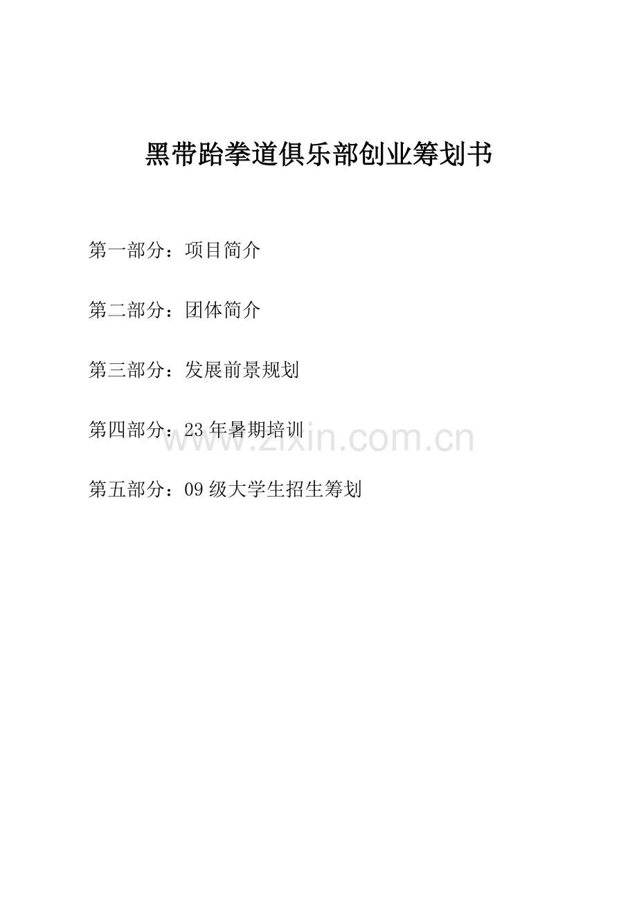 黑带跆拳道俱乐部创业策划书.doc_第1页