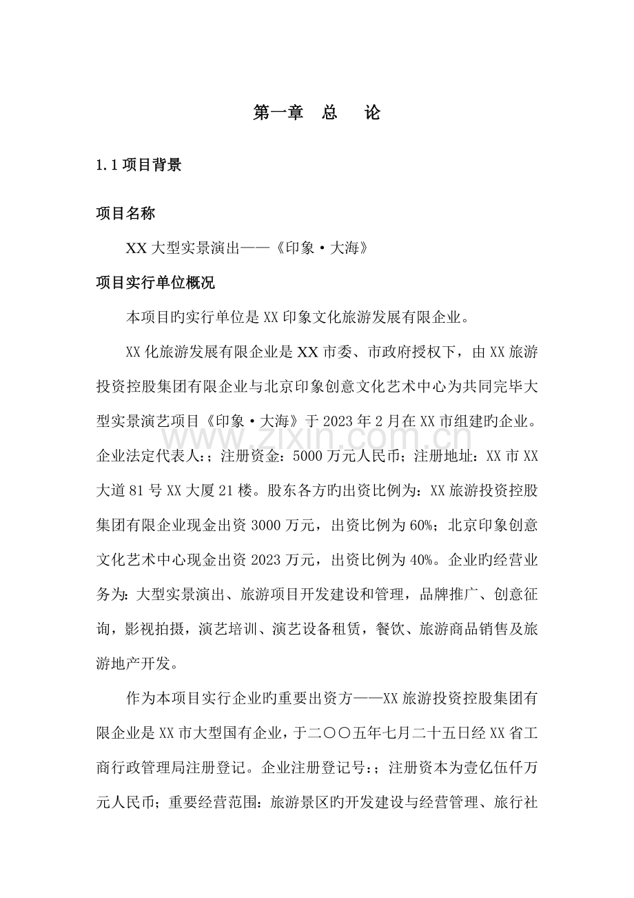 大型实景演出印象·大海项目可行性研究报告.doc_第1页