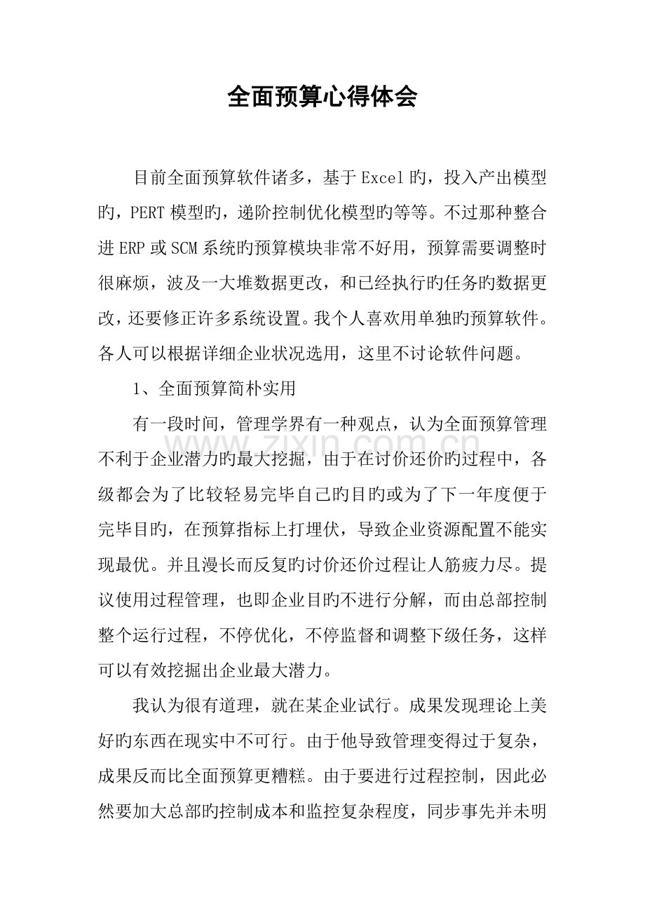 全面预算心得体会.docx_第1页