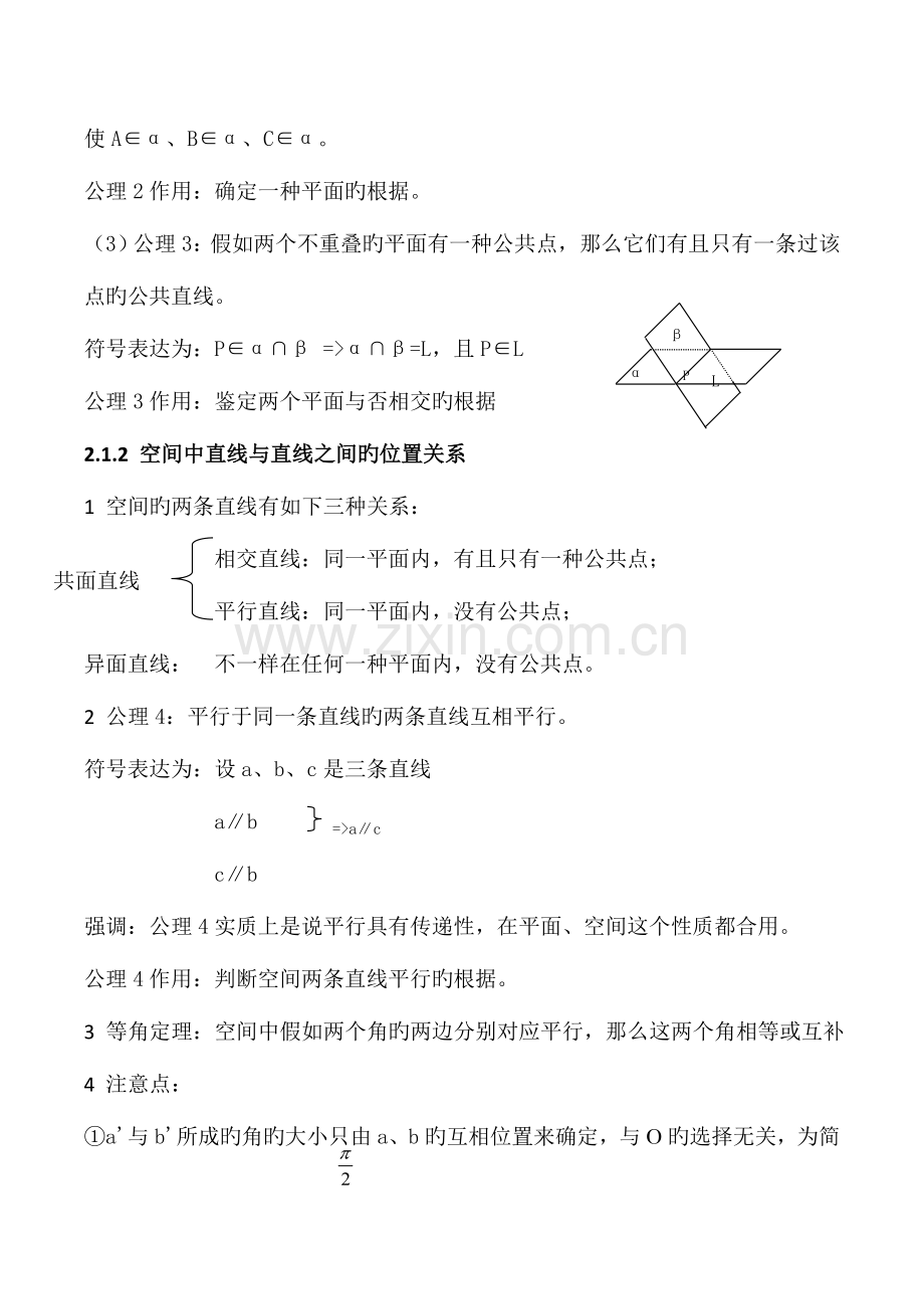 2023年高中数学空间点线面之间的位置关系的知识点总结.doc_第2页