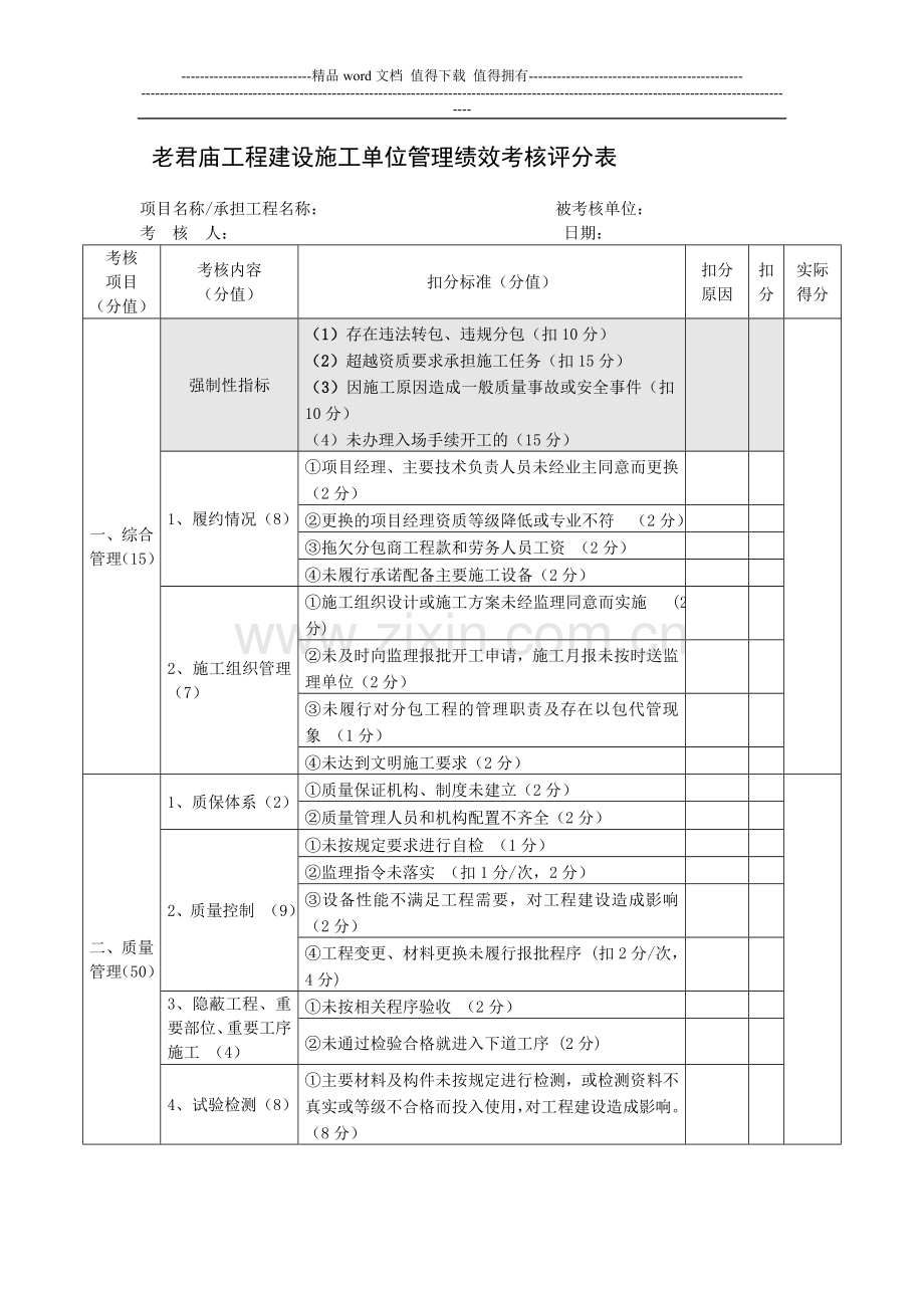 施工单位业绩考核.doc_第1页