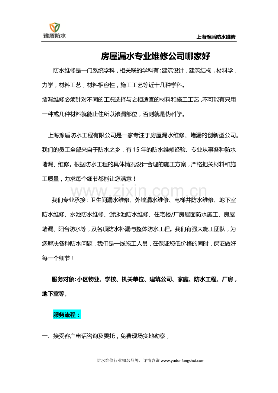 房屋漏水专业维修公司哪家好.docx_第1页