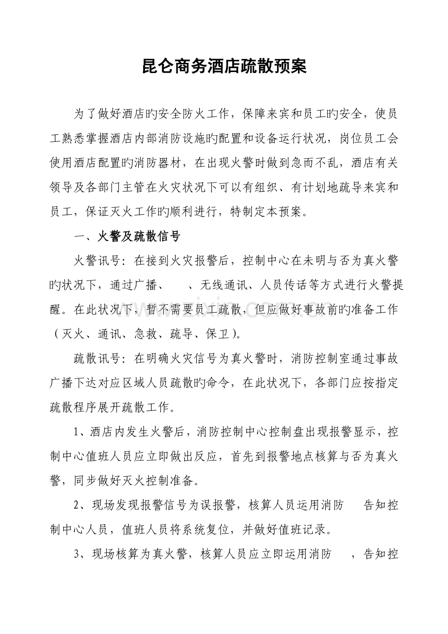 昆公商务酒店应及疏散预案.doc_第1页