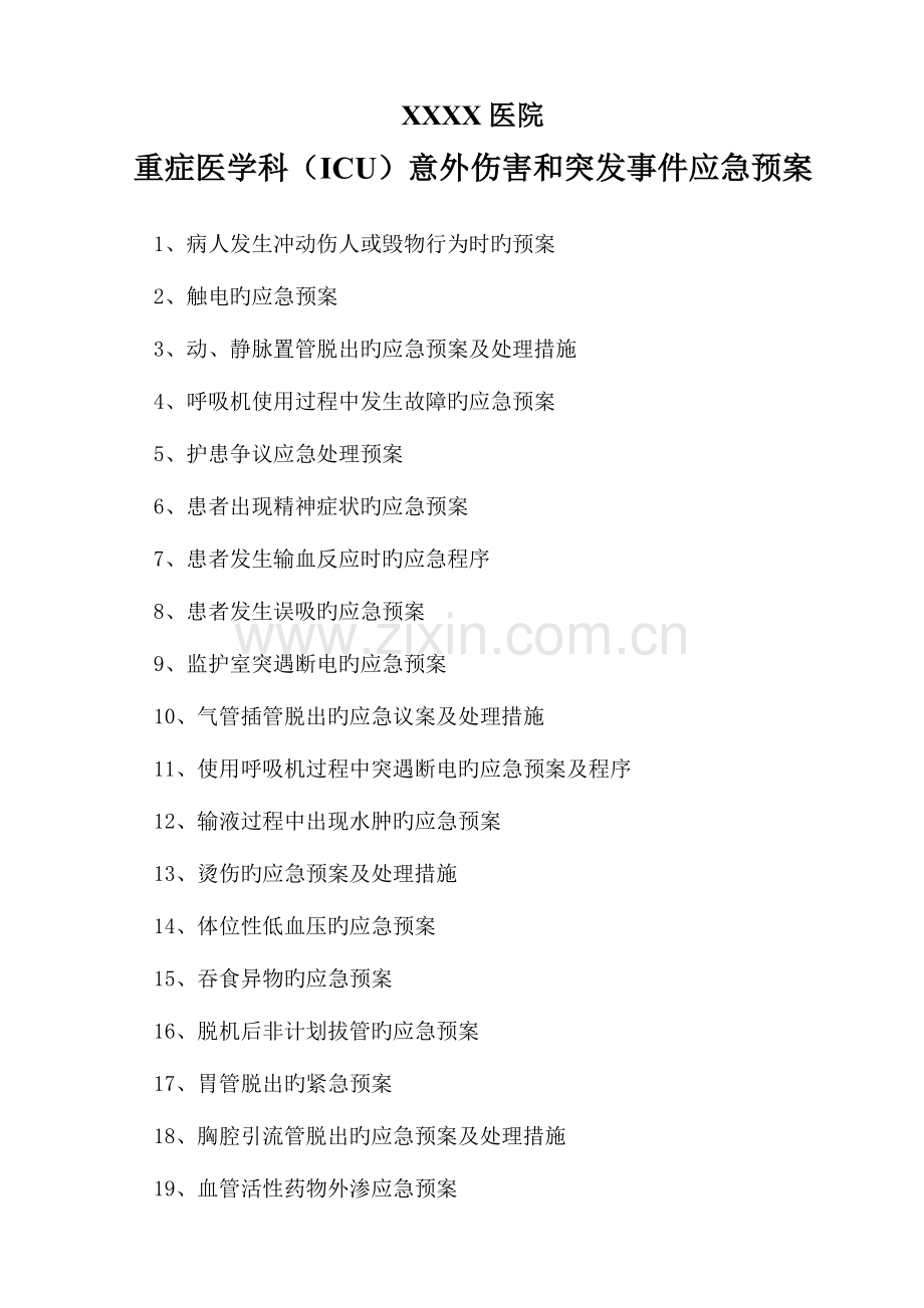 2023年医院重症医学科意外伤害与突发事件应急预案.doc_第1页