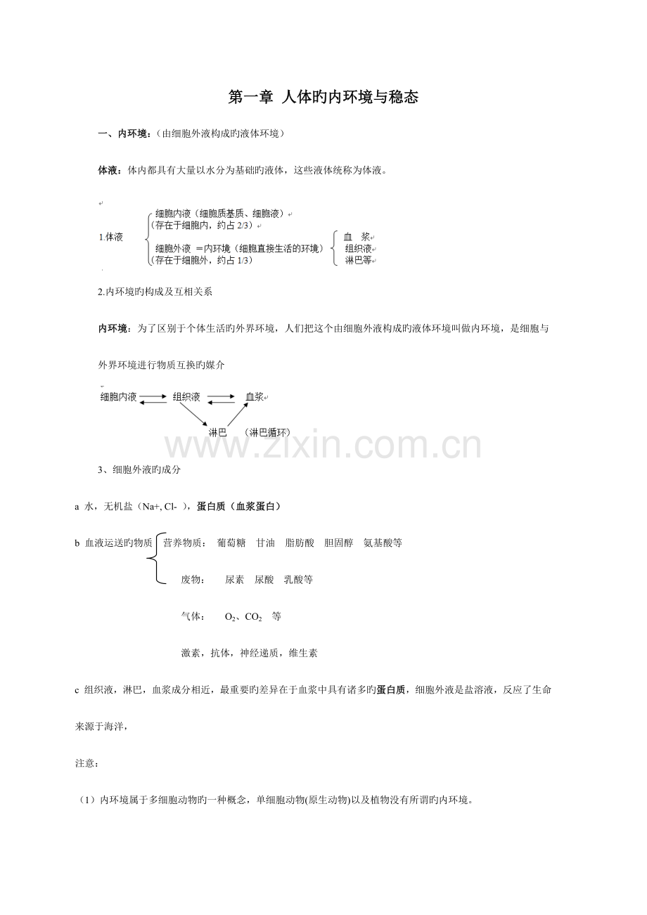 2023年高中生物必修三人体的内环境与稳态知识点.doc_第1页