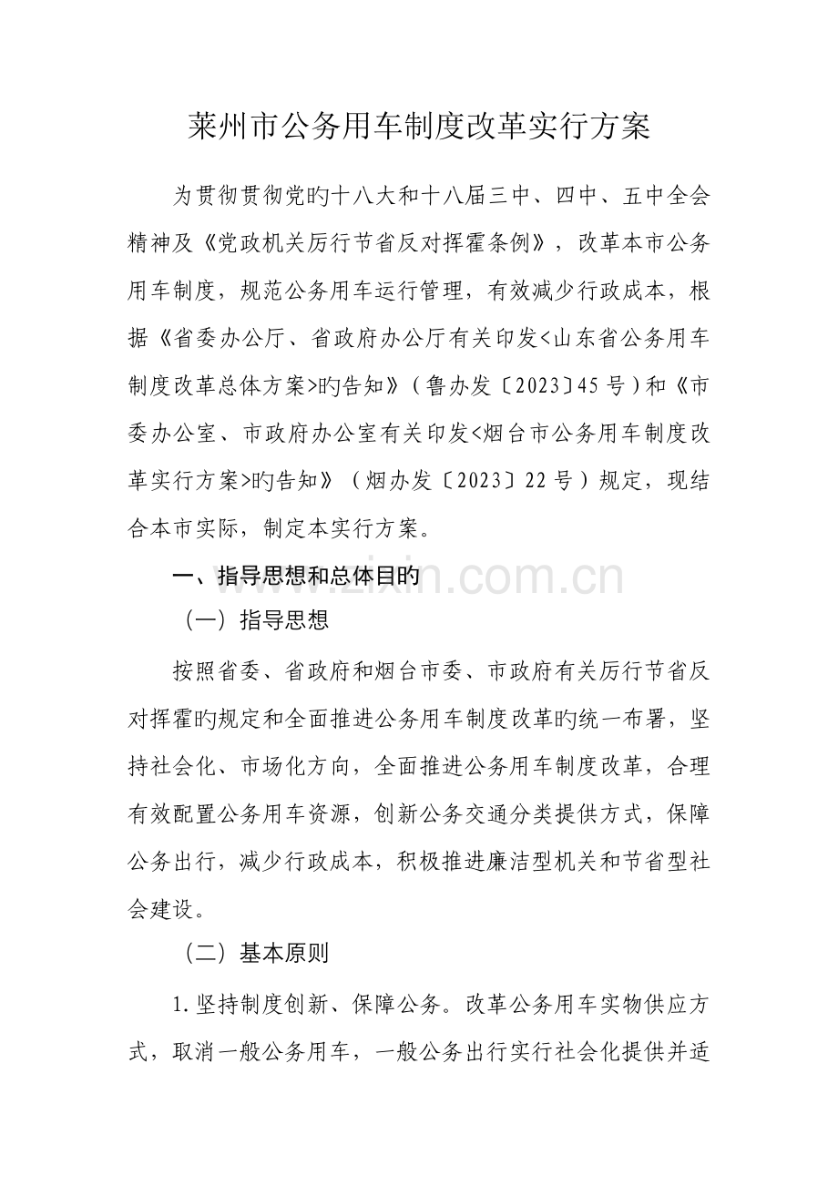莱州公务用车制度改革实施方案.doc_第1页