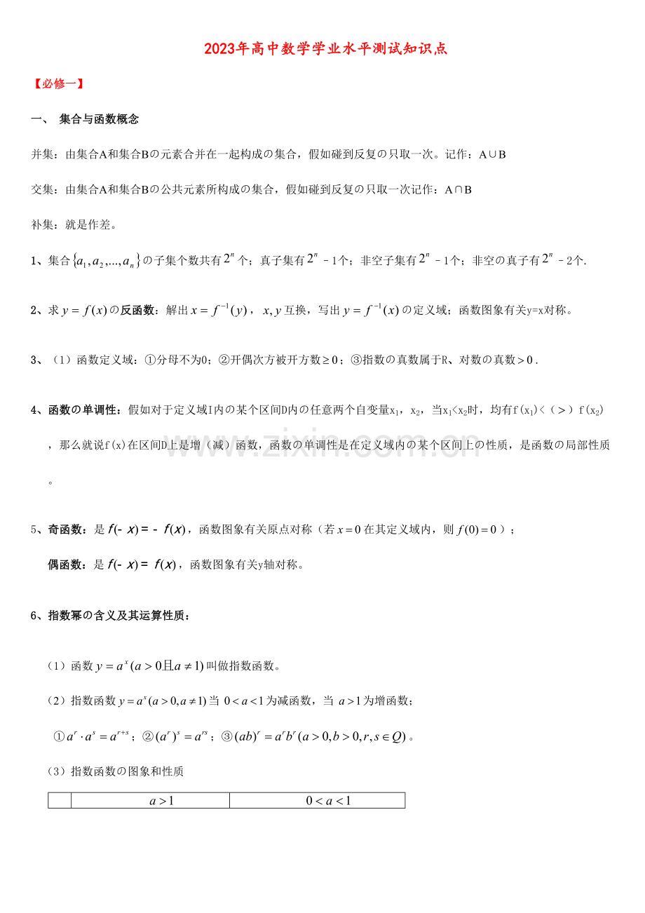 2023年详细版高中数学学业水平考试知识点.doc_第1页