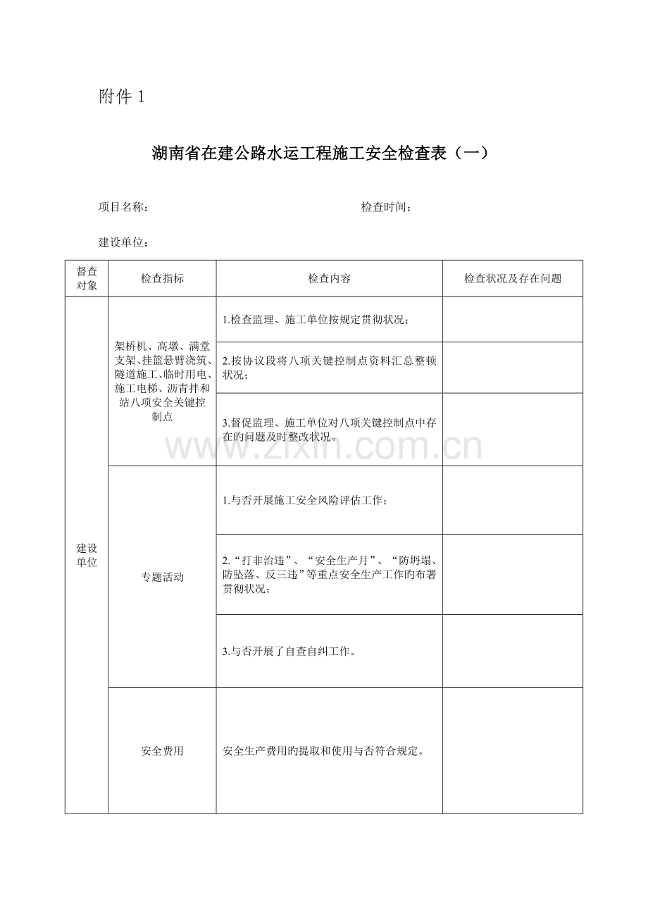 在建公路水运工程施工安全检查表.doc_第1页
