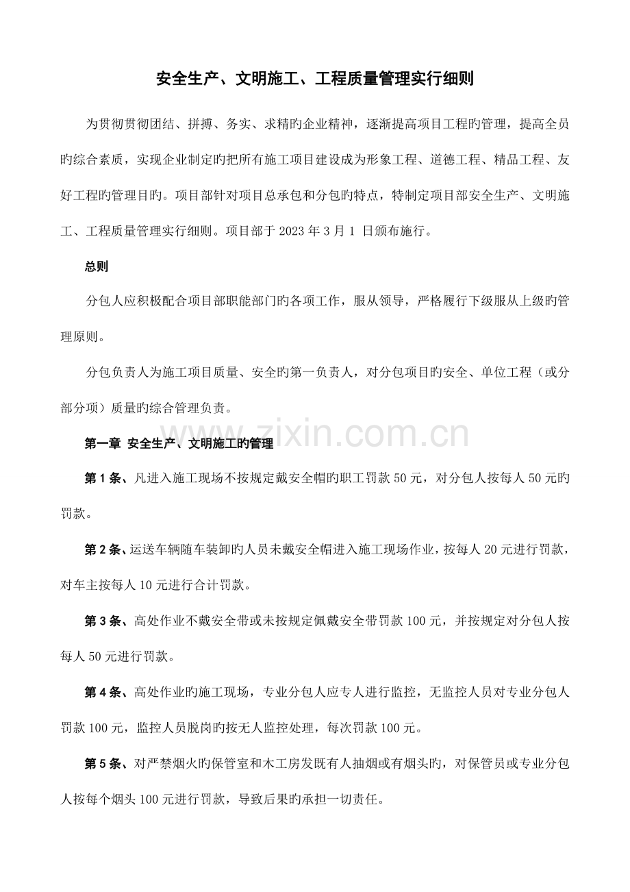 工地质量安全文明施工处罚实施细则.doc_第1页