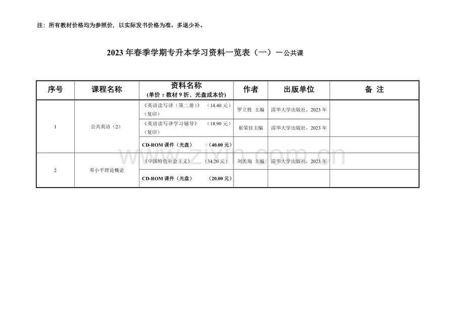 2023年年春季学期专升本学生用教材清单一.doc_第2页