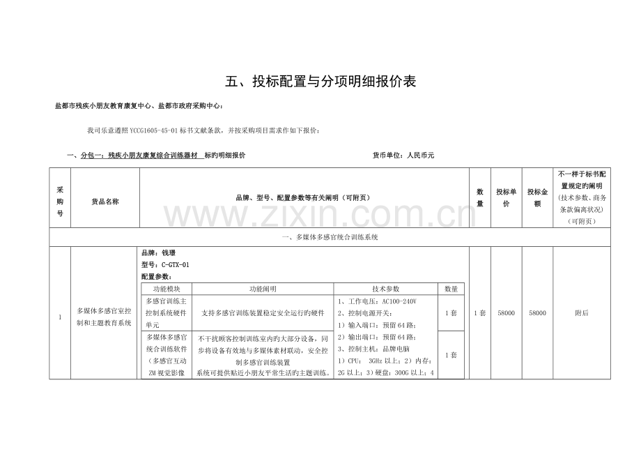投标配置与分项明细报价表模板.doc_第1页