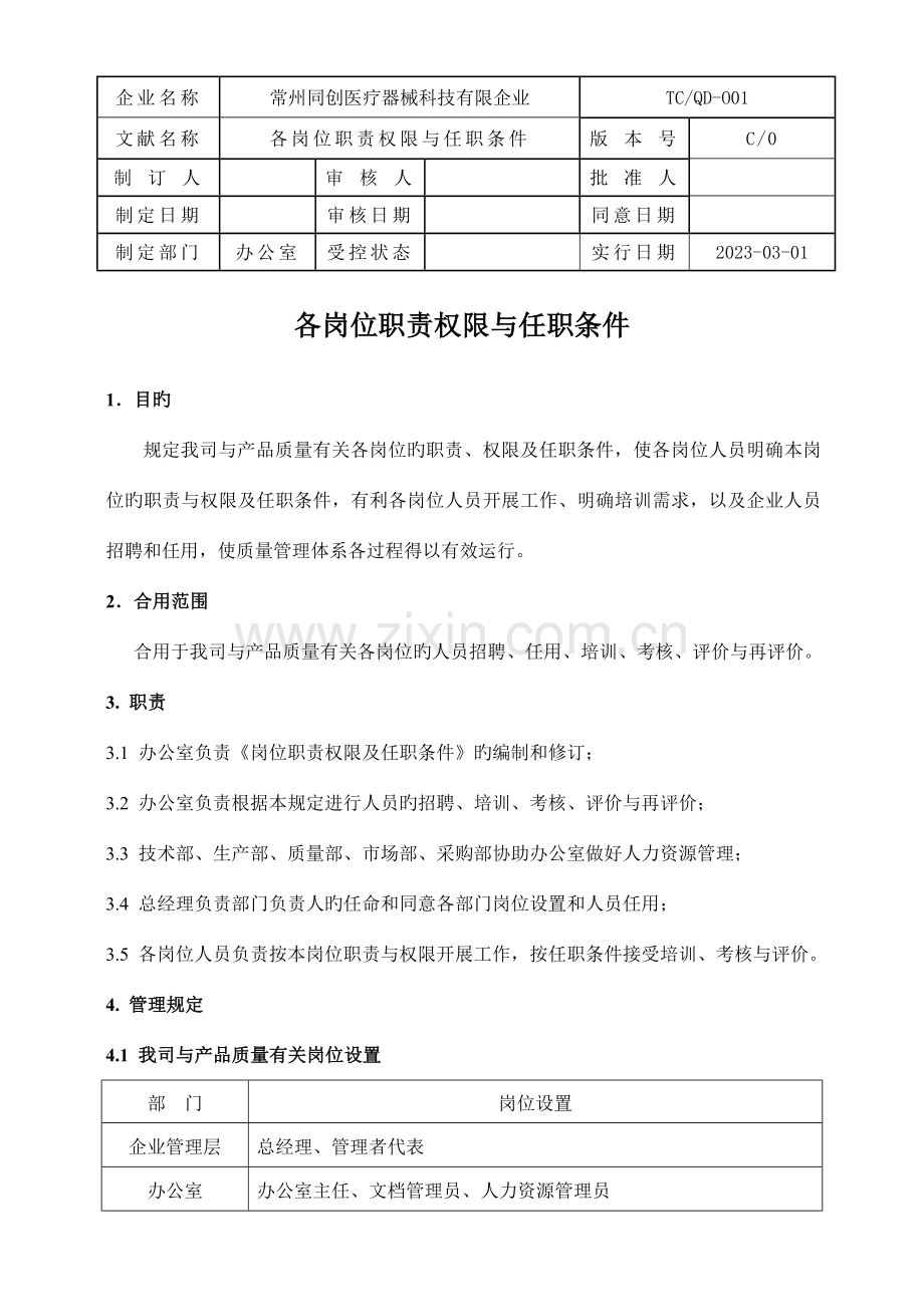各岗位职责权限与任职条件.doc_第1页