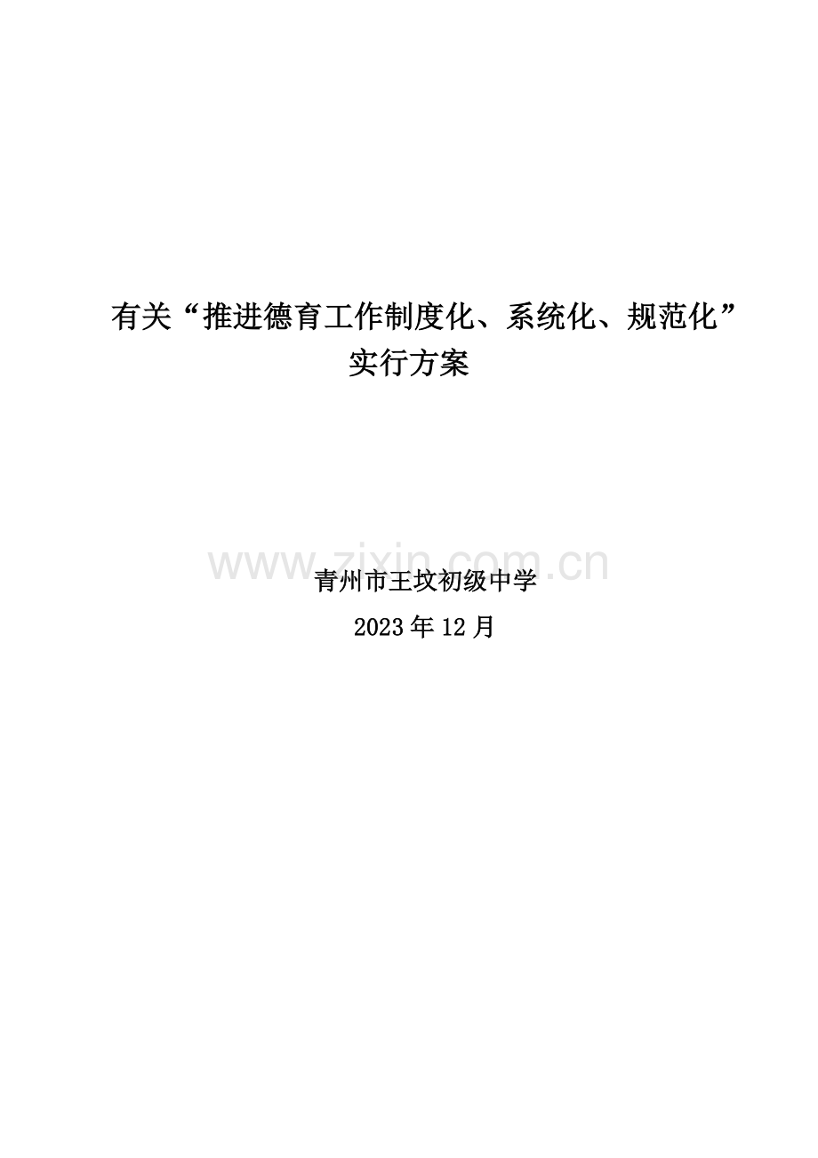 推动德育工作制度化系统化规范化实施方案.doc_第1页