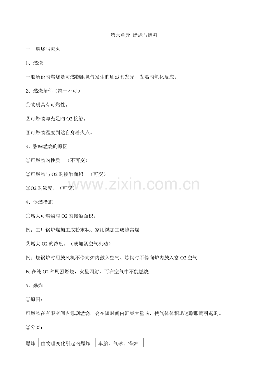 2023年第六单元燃烧与燃料知识点.docx_第1页