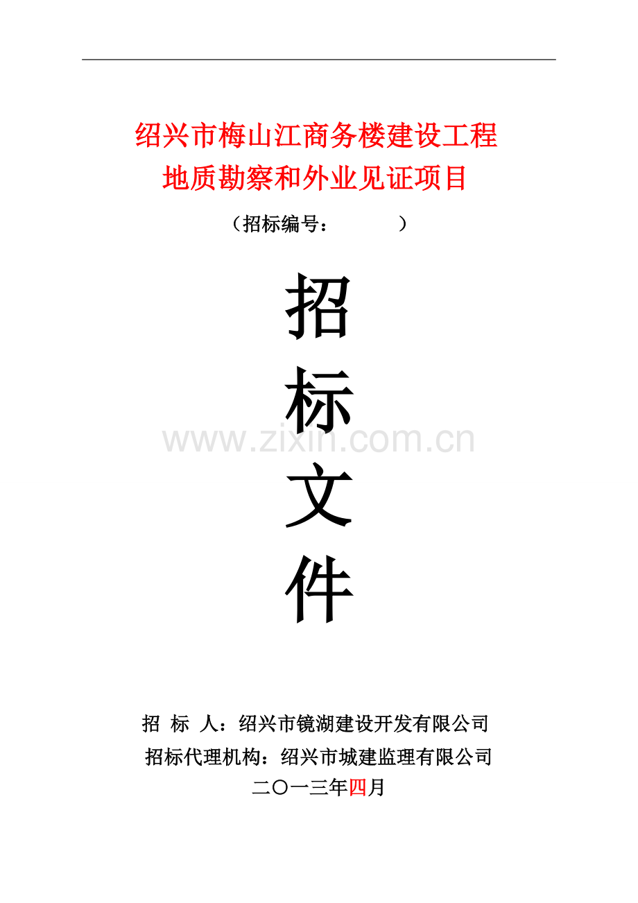 绍兴市梅山江商务楼地块建设工程地勘项目招标文件(修改).doc_第1页