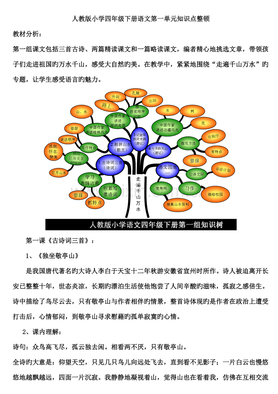 2023年新版人教版小学四年级下册语文第一单元知识点整理.doc_第1页