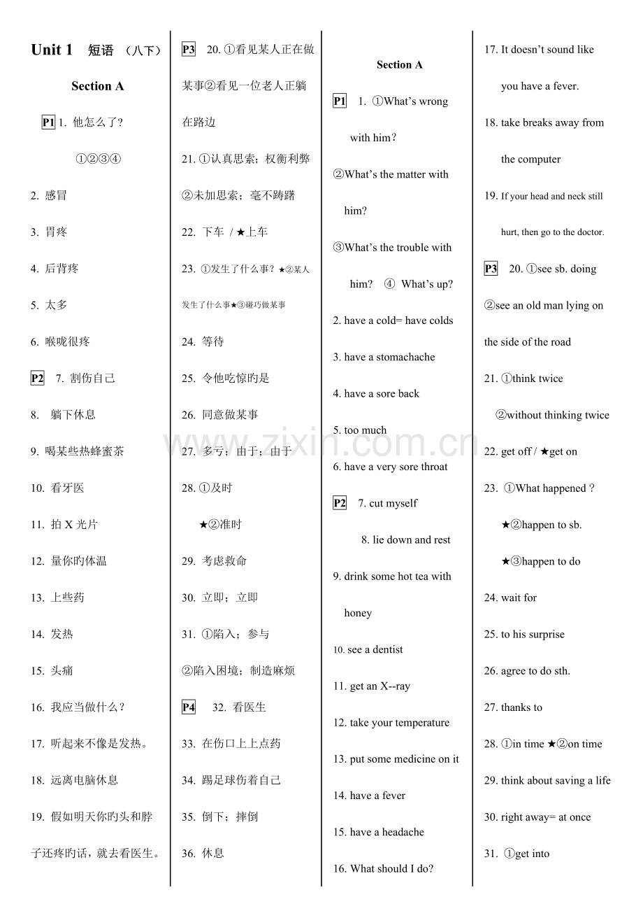2023年新人教版八下英语词组和固定搭配归纳完整版.doc_第1页