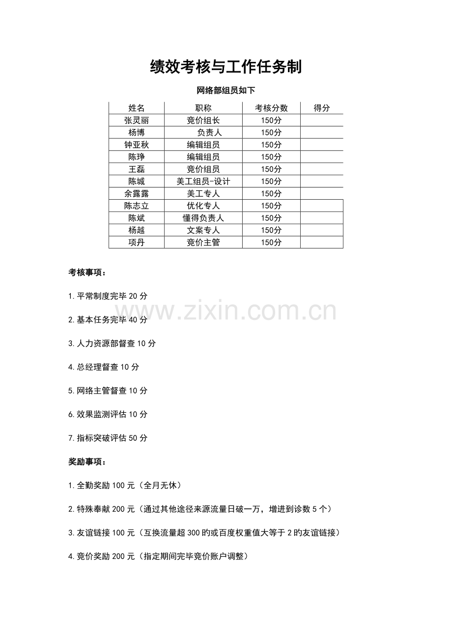 网络部绩效考核与工作任务制.doc_第1页