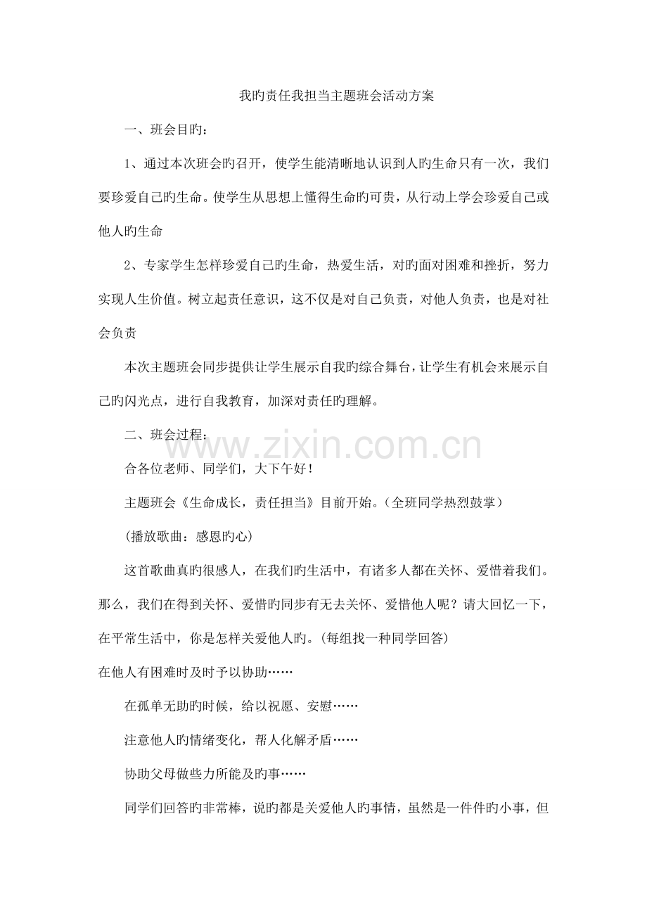 我的责任我担当主题班会活动方案.doc_第1页