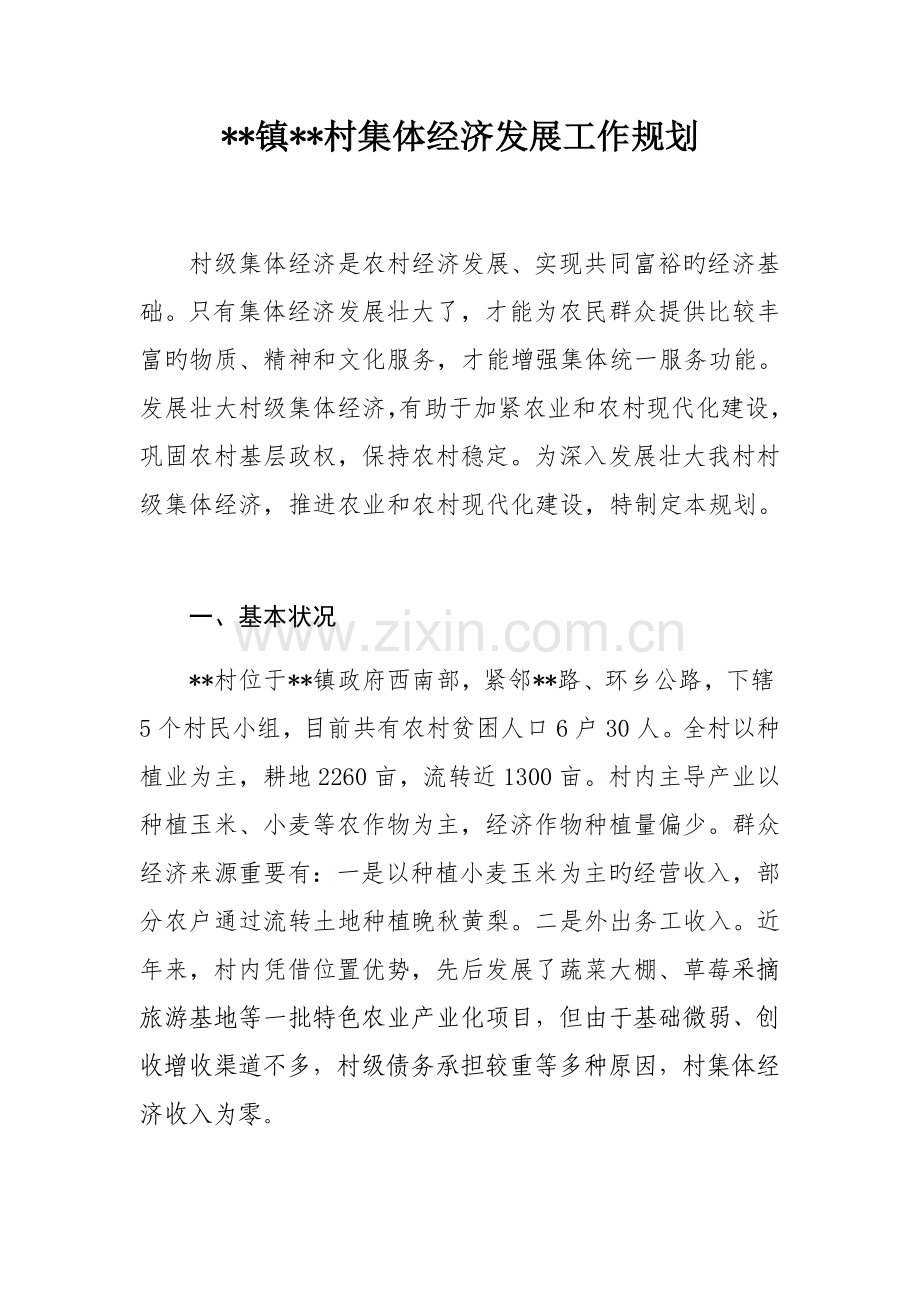 村集体经济发展工作规划.docx_第1页