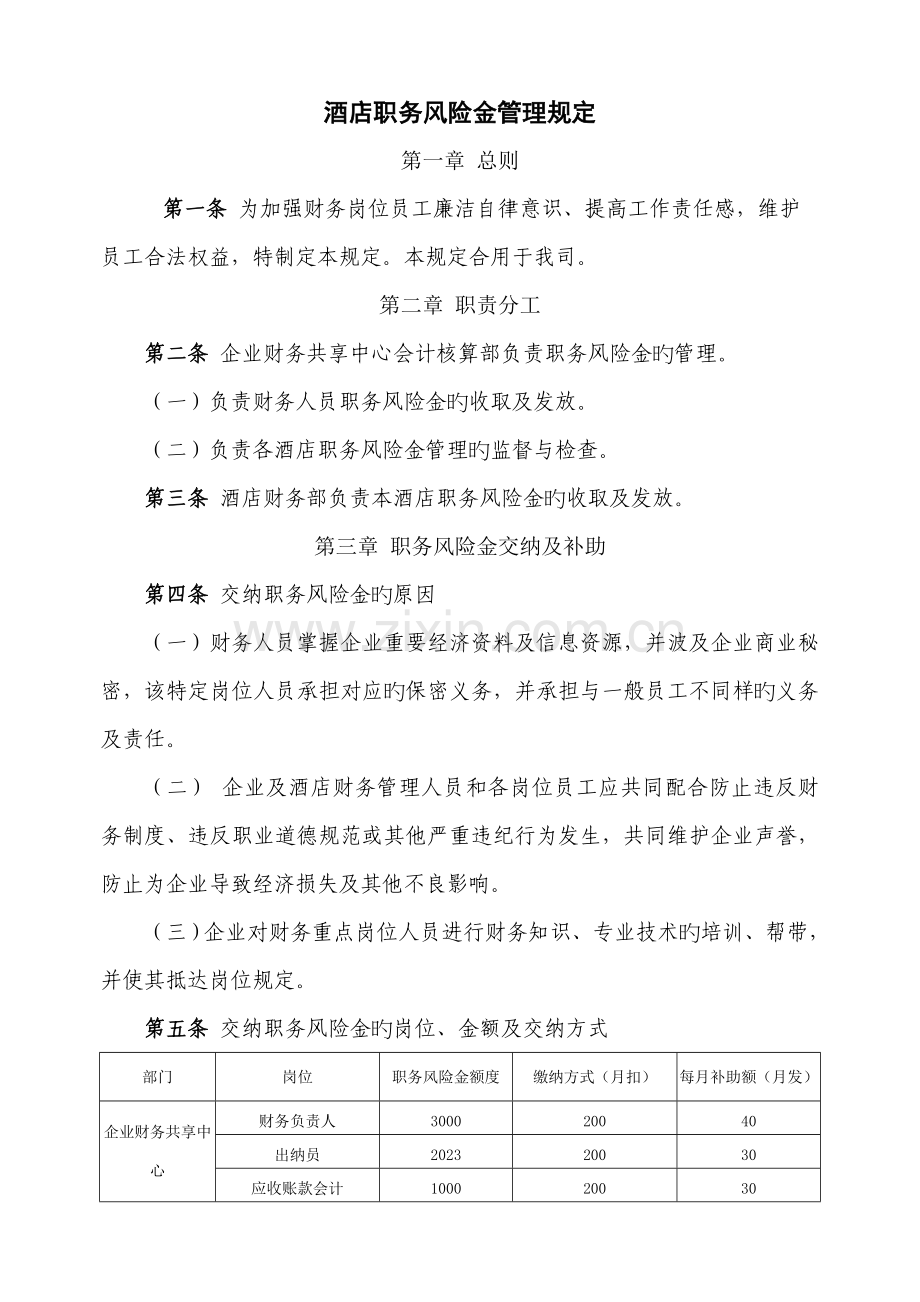 酒店职务风险金管理规定.doc_第1页