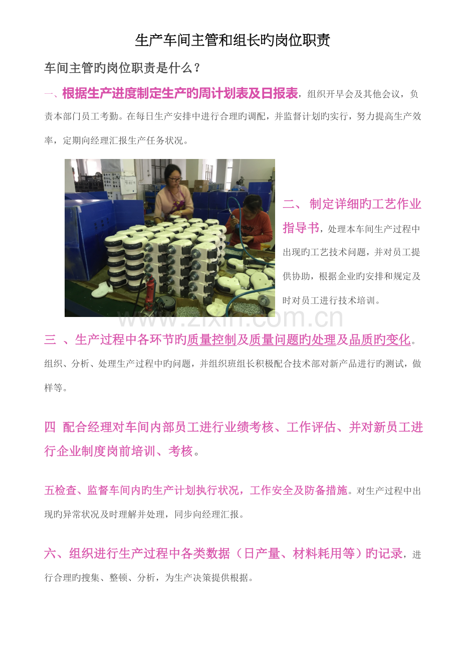 生产车间主管和组长的岗位职责(学习版)---中冠.docx_第1页