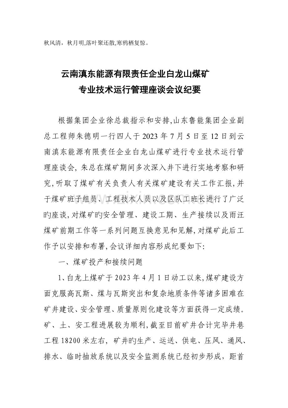 云南滇东能源有限责任公司白龙山煤矿专业技术运营.doc_第1页