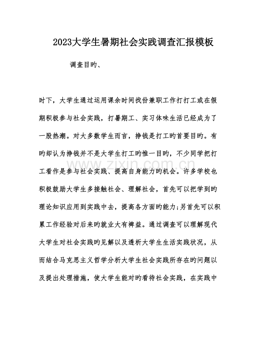大学生暑期社会实践调查报告模板.doc_第1页