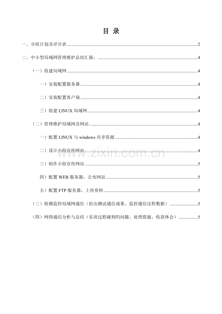 网络管理实训项目总结报告模版.doc_第1页