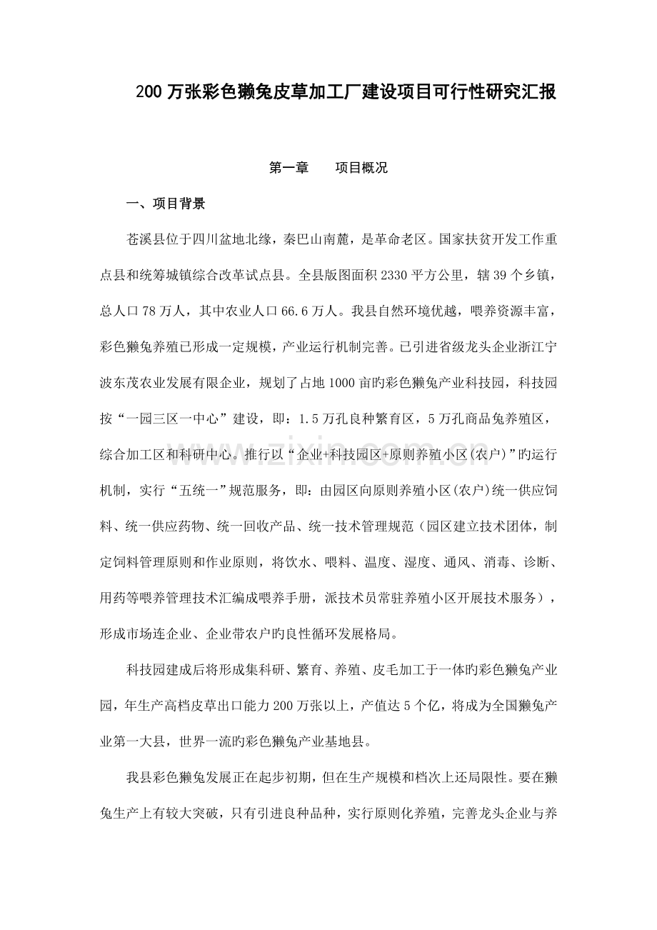 万张彩色獭兔皮草加工厂建设项目可行性研究报告.doc_第1页