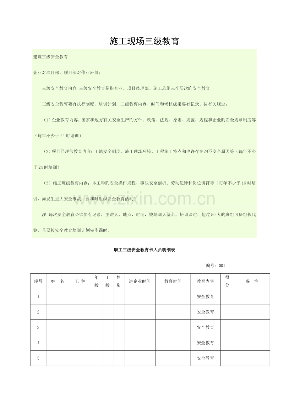 施工现场三级教育模板.doc_第1页