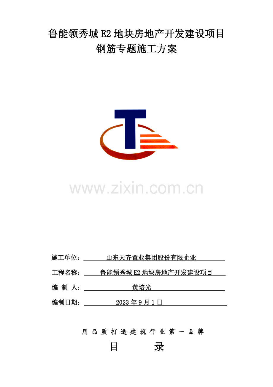 鲁能领秀城地块钢筋专项施工方案.doc_第1页