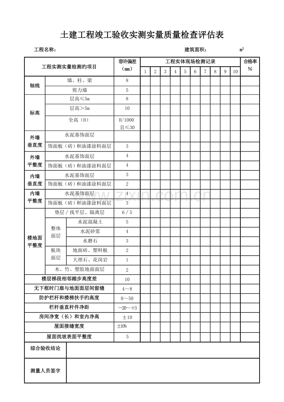 竣工验收实测实量质量检查评定表.doc_第1页