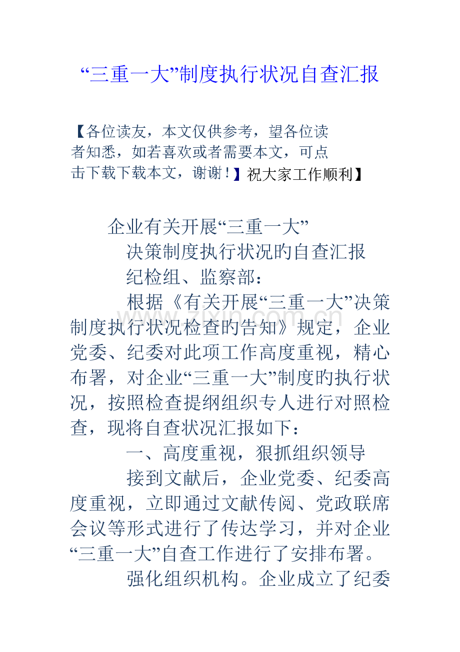 三重一大制度执行情况自查报告.doc_第1页